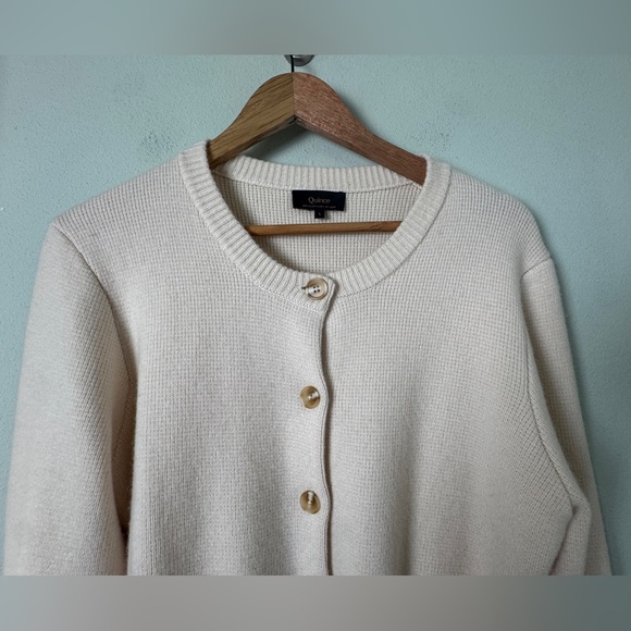 Quince Mongolian Cashmere Structured Cardigan Ivory Size Large - Picture 5 of 12